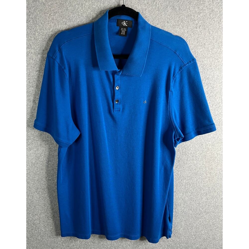 Calvin Klein CK Polo Shirt Men’s XL Blue Short Sleeve Cotton Classic Logo Casual